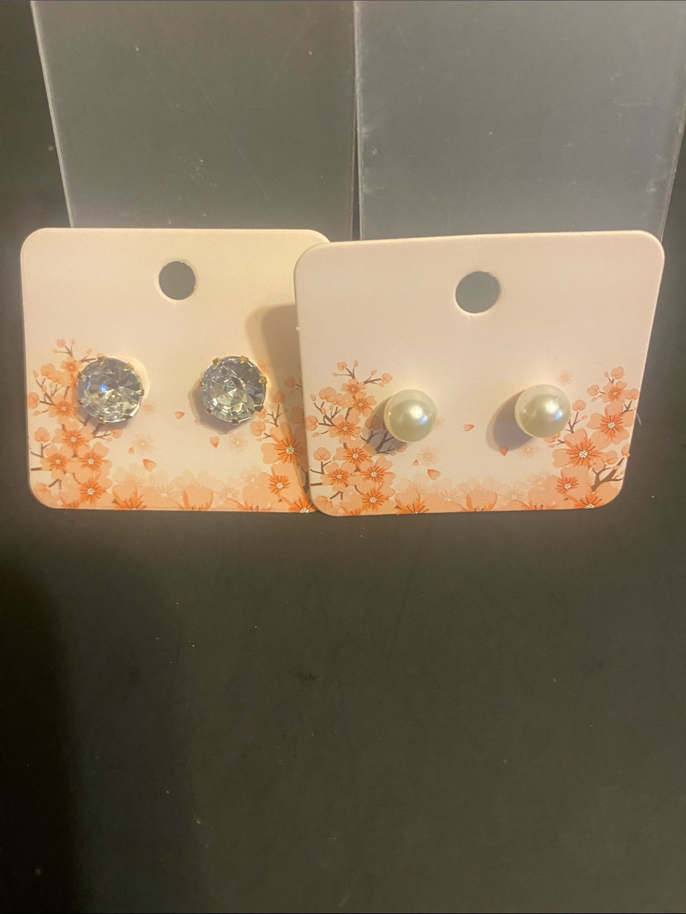 Fashion Jewelry Clear Crystal and Ivory Pearl Stud Earring Duo